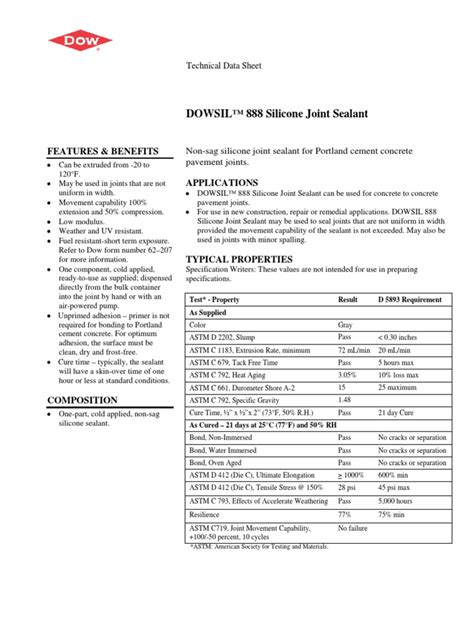 DOWSIL™ 888 Silicone Joint Sealant: Features & Benefits .